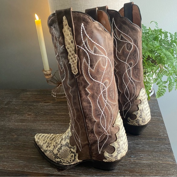 Dan Post Python Wicked Genuine Snakeskin Leather Western Cowgirl Cowboy Boots 7M - Picture 8 of 16